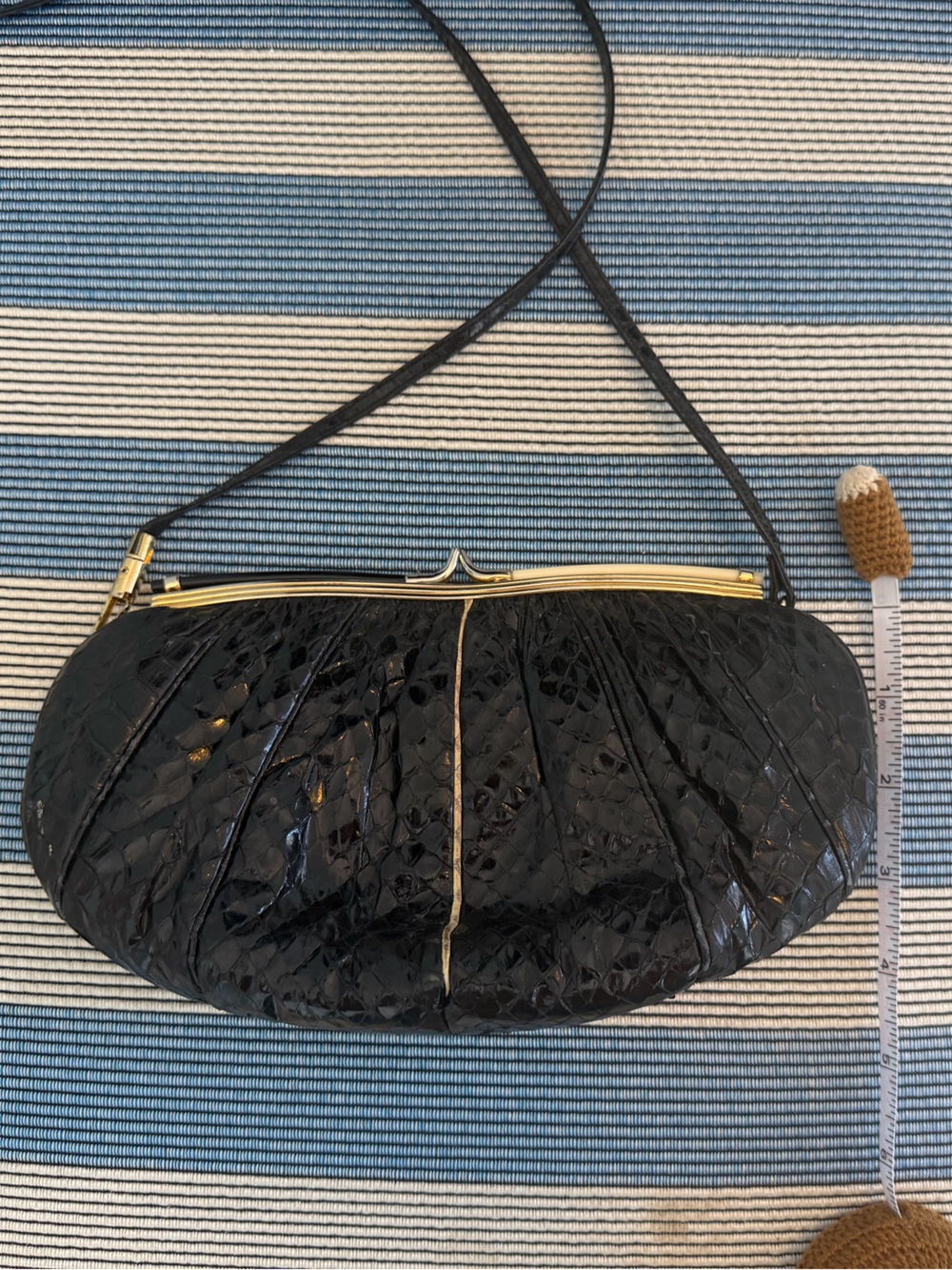 Judith Leiber Black Patent Crossbody Bag with Gold Frame